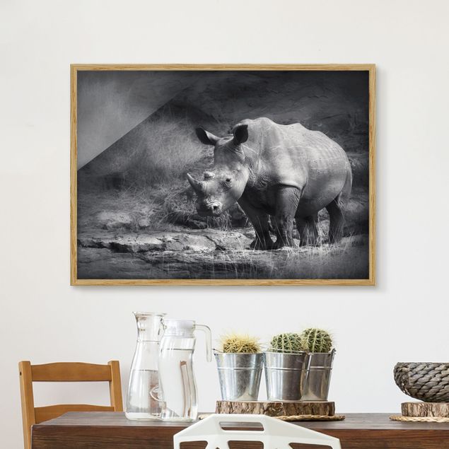 schwarz-weiß Bilder gerahmt Lonesome Rhinoceros