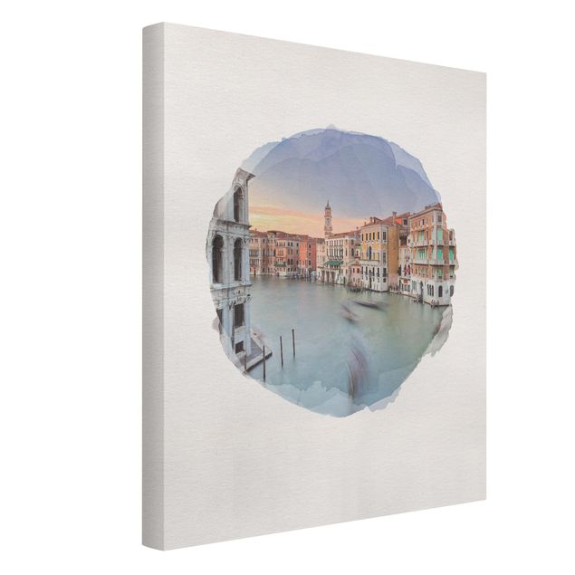Leinwandbilder Städte Wasserfarben - Canale Grande Blick von der Rialtobrücke Venedig