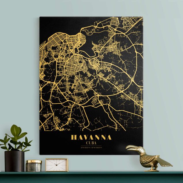 Wandbilder Weltkarten Stadtplan Havanna - Klassik Schwarz