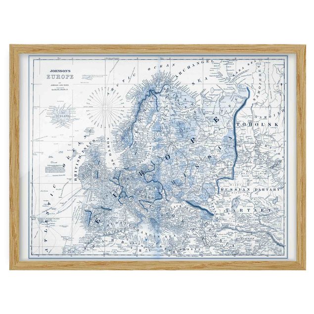 Wandbilder Weltkarten Karte in Blautönen - Europa