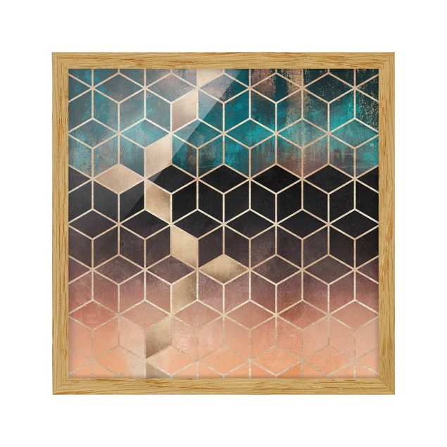 Wandbilder Kunstdrucke Türkis Rosé goldene Geometrie