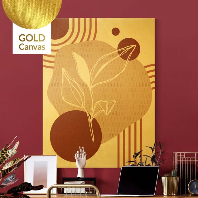 Wandbilder Blumen Geometrische Formen - Blätter Orange Gold