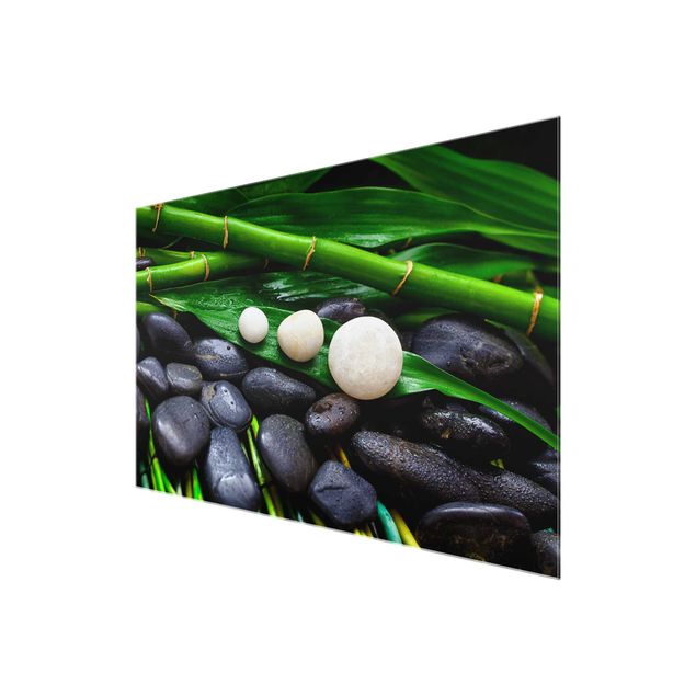 Wandbilder Grün Grüner Bambus mit Zen Steinen