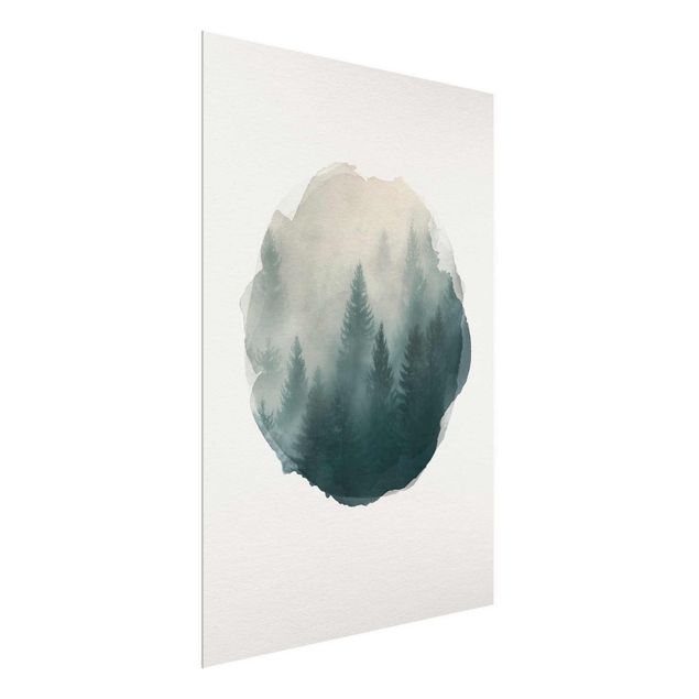 Wandbilder Landschaften Wasserfarben - Nadelwald im Nebel