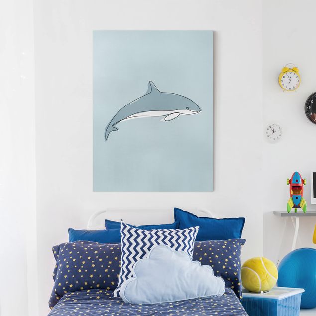 Leinwandbild Fisch Delfin Line Art