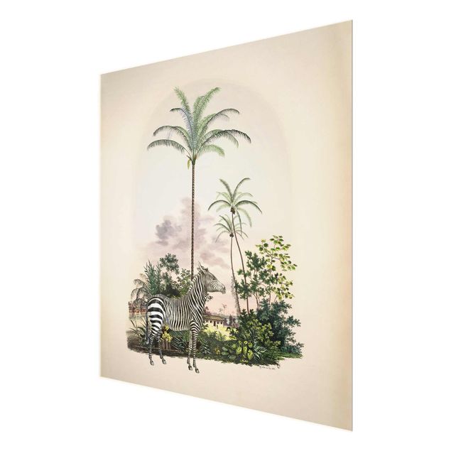 Wandbilder Kunstdrucke Zebra vor Palmen Illustration