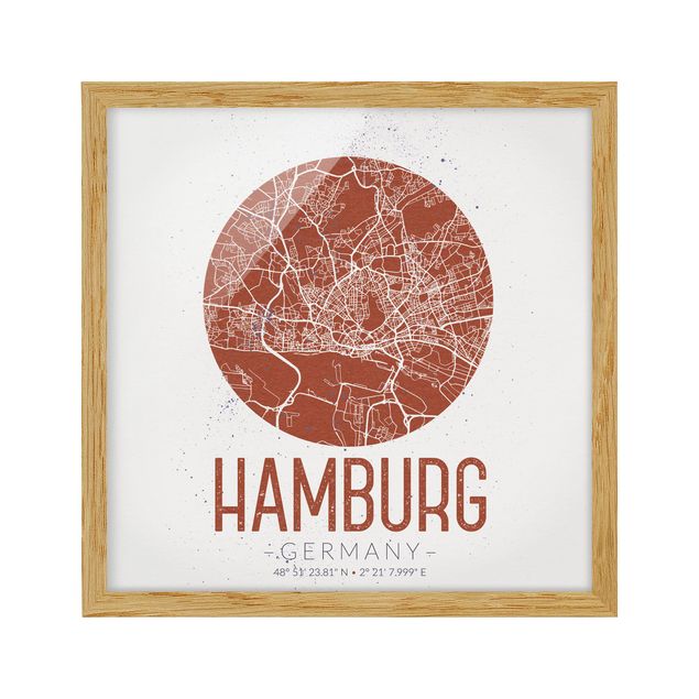 Weltkarten gerahmt Stadtplan Hamburg - Retro
