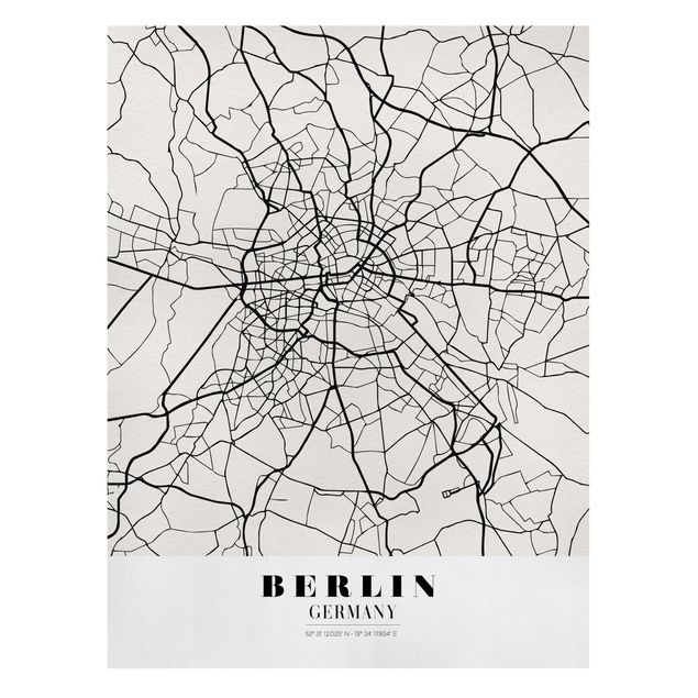 Wandbilder Schwarz-Weiß Stadtplan Berlin - Klassik