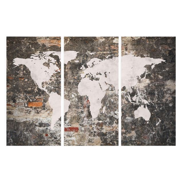 Leinwandbilder Retro Alte Mauer Weltkarte