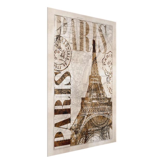 Glasbilder Städte Shabby Chic Collage - Paris
