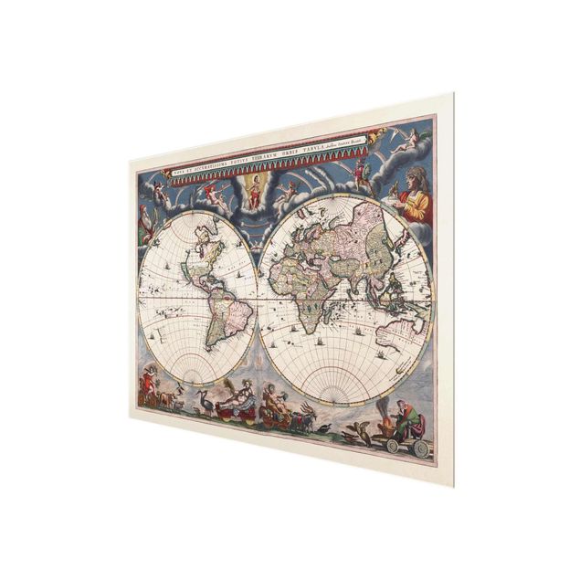 Glasbilder Historische Weltkarte Nova et Accuratissima von 1664