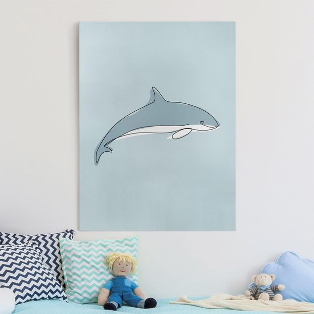 Wandbilder Blau Delfin Line Art