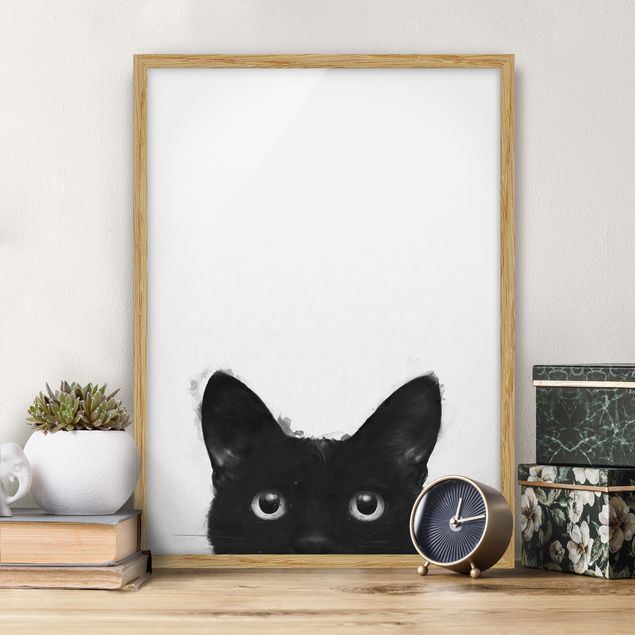 Wanddeko Küche Illustration Schwarze Katze auf Weiß Malerei