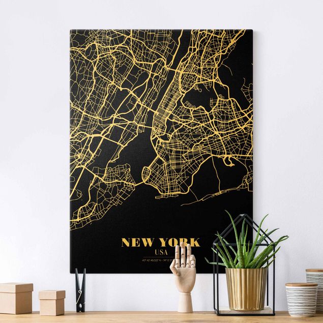 Küchen Deko Stadtplan New York - Klassik Schwarz