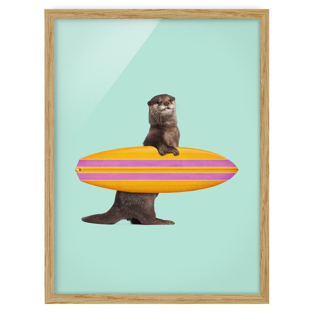 Wandbilder Kunstdrucke Otter mit Surfbrett