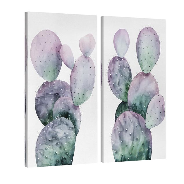 Wandbilder Blumen Kaktus in Lila Set I