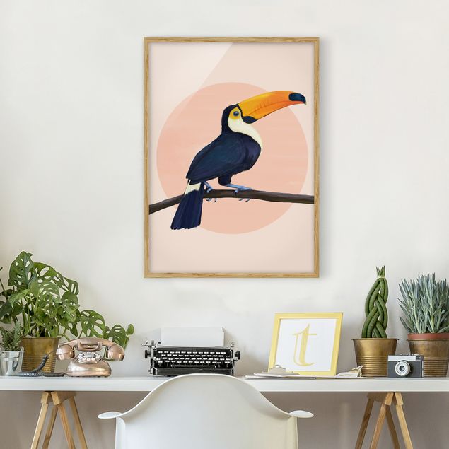 Tierbilder mit Rahmen Illustration Vogel Tukan Malerei Pastell