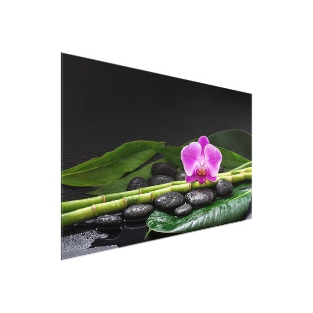 Wandbilder Bambus Grüner Bambus mit Orchideenblüte