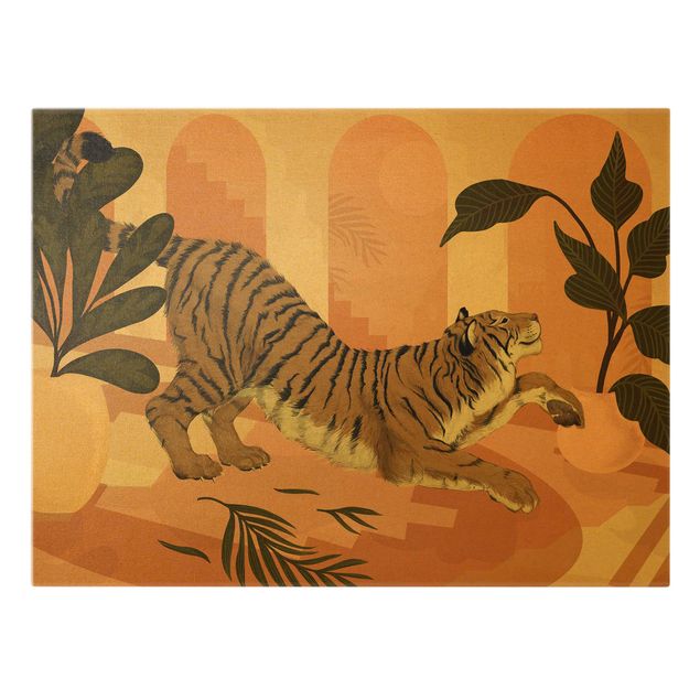 Laura Graves Art Kunstdrucke Illustration Tiger in Pastell Rosa Malerei