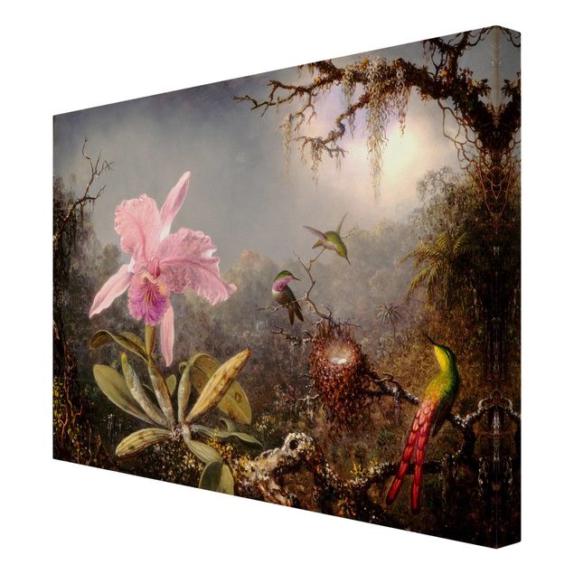 Kunstdrucke auf Leinwand Martin Johnson Heade - Orchidee und drei Kolibris