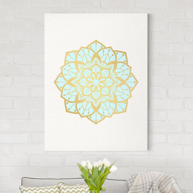 Küche Dekoration Mandala Illustration Blüte hellblau gold