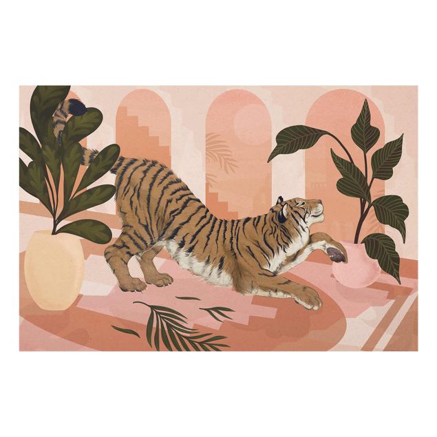 Wandbilder Kunstdrucke Illustration Tiger in Pastell Rosa Malerei