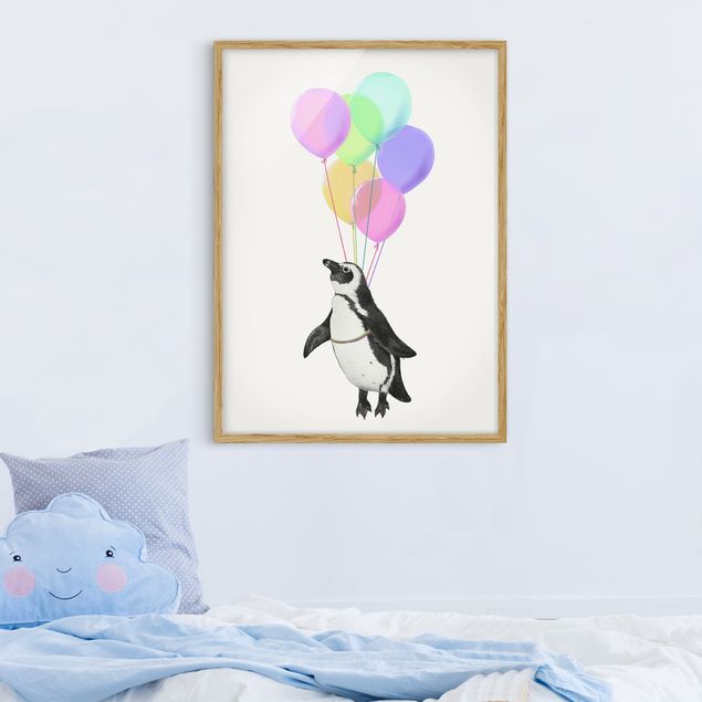 Küche Dekoration Illustration Pinguin Pastell Luftballons