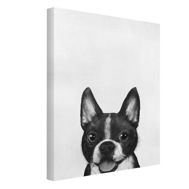 Wandbilder Hunde Illustration Hund Boston Schwarz Weiß Malerei