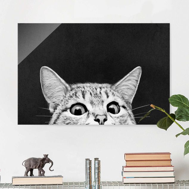 Wandbilder Schwarz-Weiß Illustration Katze Schwarz Weiß Zeichnung