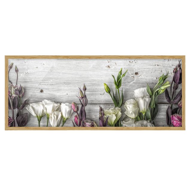 Wandbilder Blumen Tulpen-Rose Shabby Holzoptik