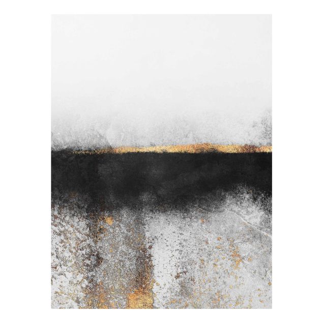Wandbilder Kunstdrucke Abstrakter Goldener Horizont Schwarz Weiß