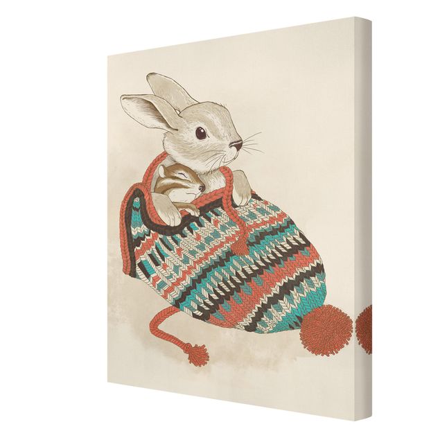 Laura Graves Art Illustration Kuschelnder Hase in Mütze