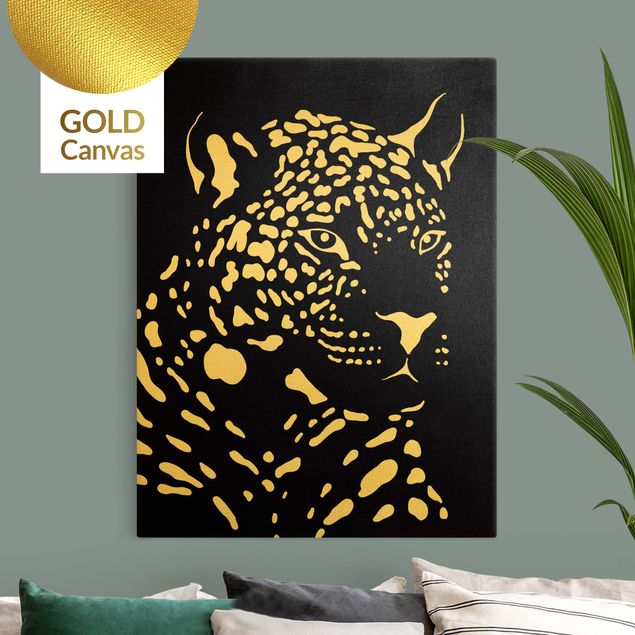 Wandbilder Modern Safari Tiere - Portrait Leopard Schwarz
