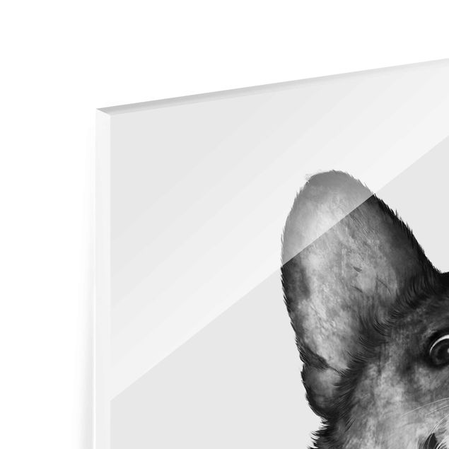 Wandbilder Schwarz-Weiß Illustration Hund Corgi Weiß Schwarz Malerei