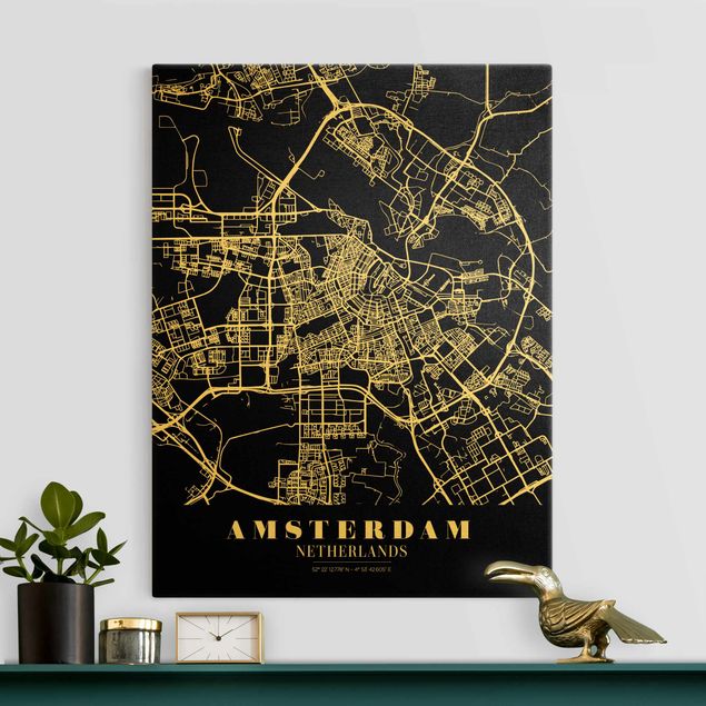 Küchen Deko Stadtplan Amsterdam - Klassik Schwarz