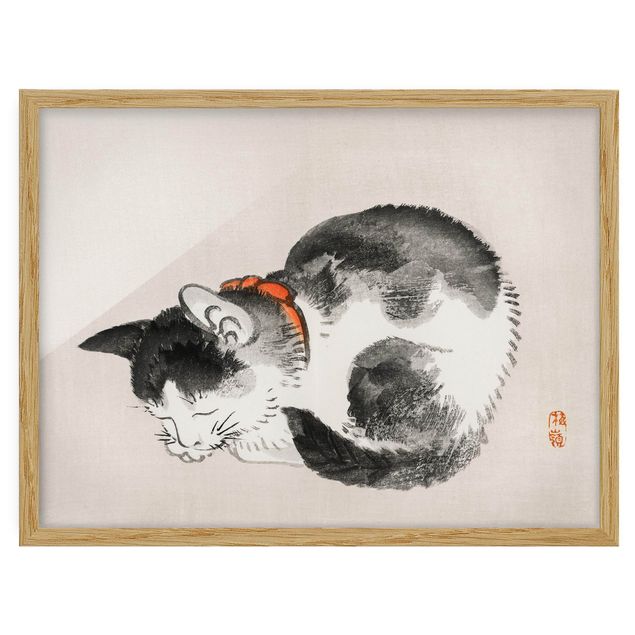 Gerahmte Bilder Vintage Asiatische Vintage Zeichnung Schlafende Katze