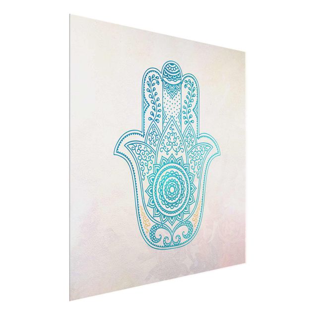 Wandbilder Muster Hamsa Hand Illustration Mandala gold blau