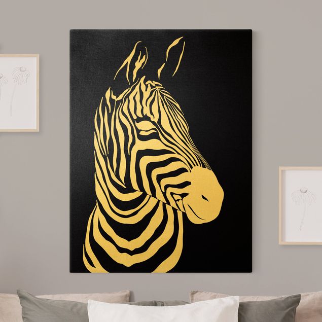 Wandbilder Modern Safari Tiere - Portrait Zebra Schwarz