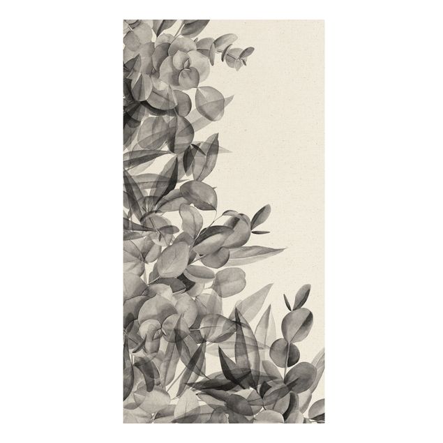 Wandbilder Dickicht Eukalyptusblätter Aquarell Schwarz