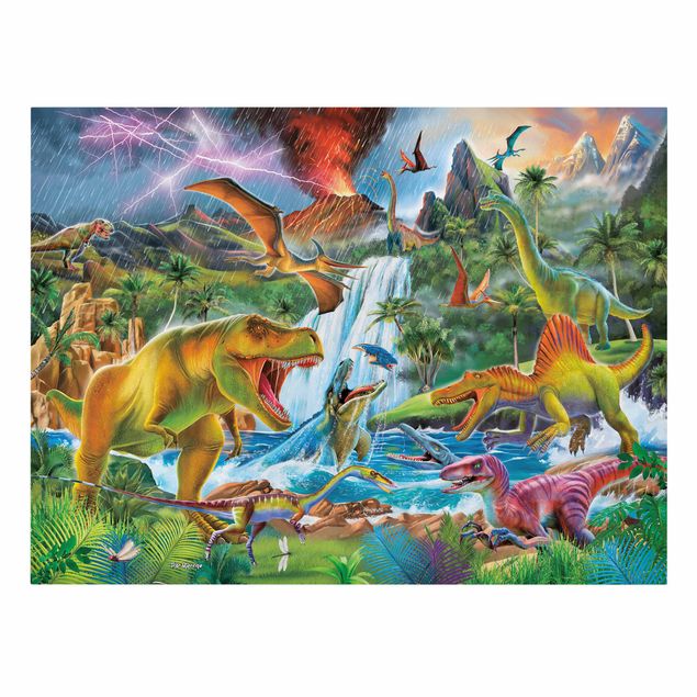 Wandbilder Bunt Dinosaurier im Urzeitgewitter