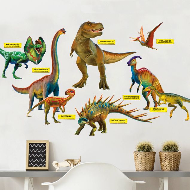 Wandtattoo Dino Dinosaurier Set mit Namensschildern