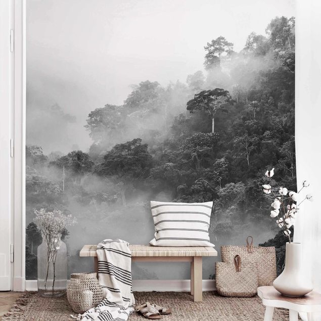 Küchen Deko Dschungel im Nebel Schwarz-Weiß