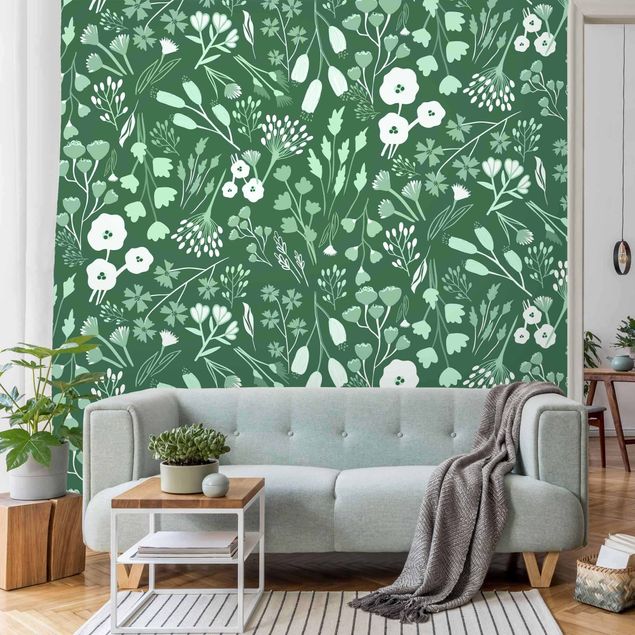 Tapeten mit Muster Duftende Blumenwiese in Grün