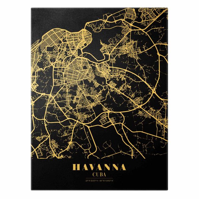 Wandbilder Stadtplan Havanna - Klassik Schwarz