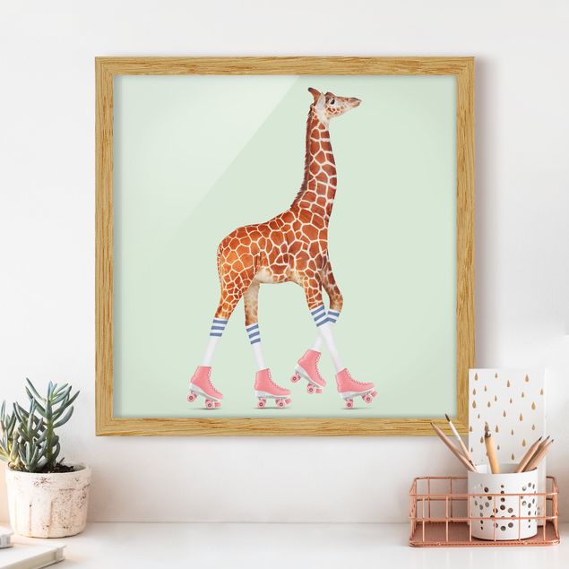 Wanddeko Küche Giraffe mit Rollschuhen
