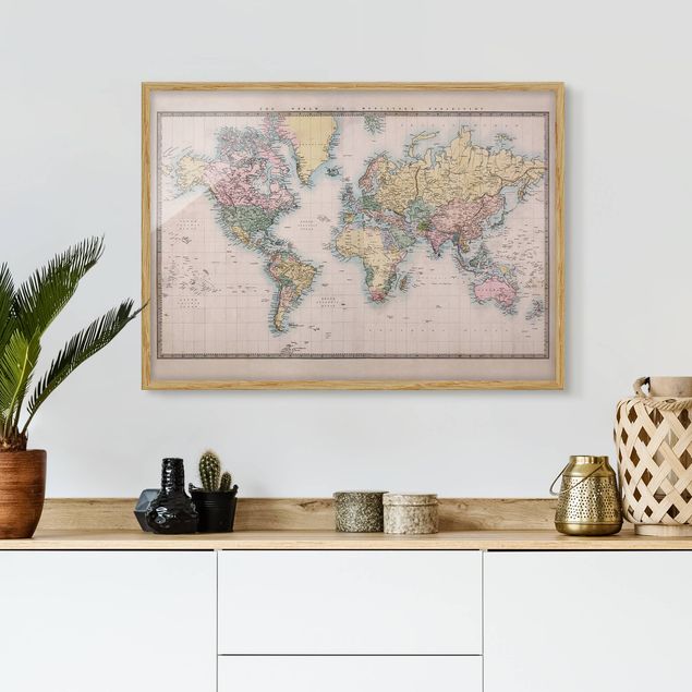 Weltkarten mit Rahmen Vintage Weltkarte um 1850