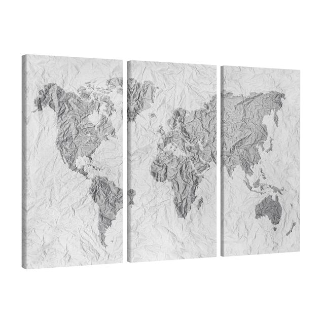Leinwandbilder schwarz-weiß Papier Weltkarte Weiß Grau
