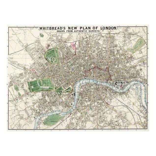 Glasbild Skyline Vintage Stadtplan London