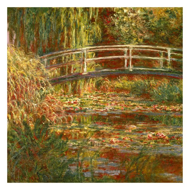 Fototapete modern Claude Monet - Seerosenteich und japanische Brücke (Harmonie in rosa)