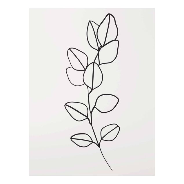 Glasbild schwarz-weiß Line Art Zweig Blätter Schwarz Weiß